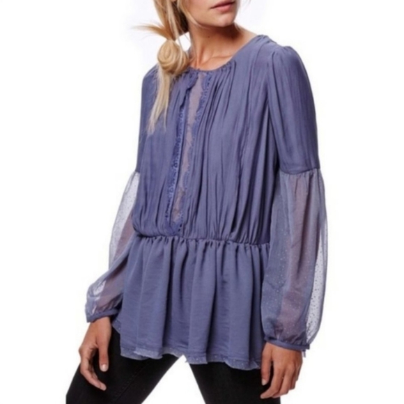 Free People Soul Serene Periwinkle Tiered Blouse S - Picture 2 of 4
